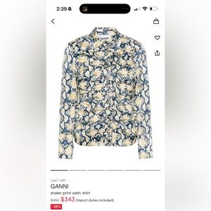 Ganni Beige and Navy Snake Print Blouse